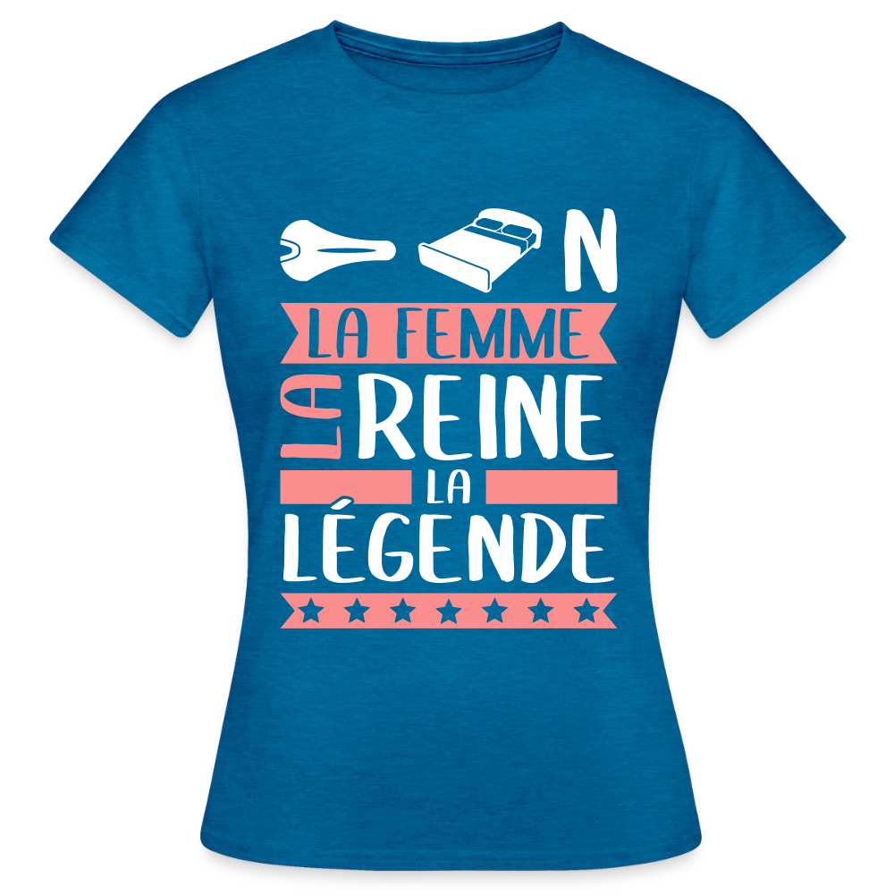 T-shirt femme Céline rébus – La femme, la reine, la légende - bleu saphir antique chiné