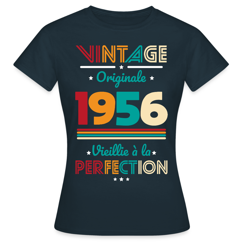 T-shirt anniversaire femme 70 ans – Vintage, originale, 1956 - marine