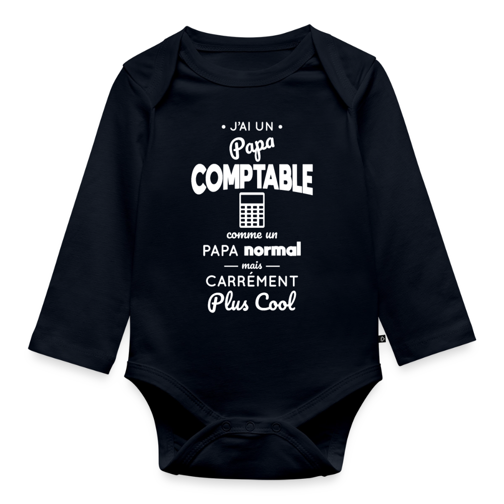Body Bébé bio manches longues - J'ai un papa comptable - bleu marine