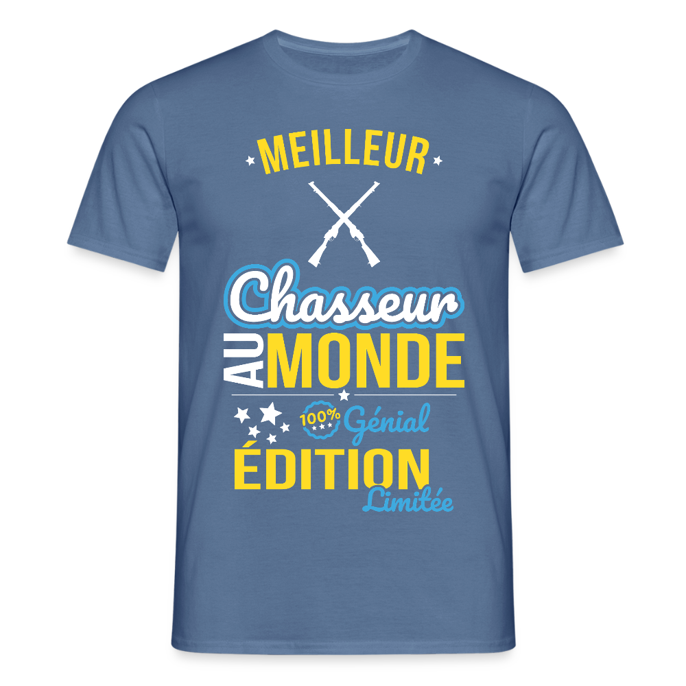 T-shirt Homme - Meilleur Chasseur au monde - 100% génial - bleu pigeon 