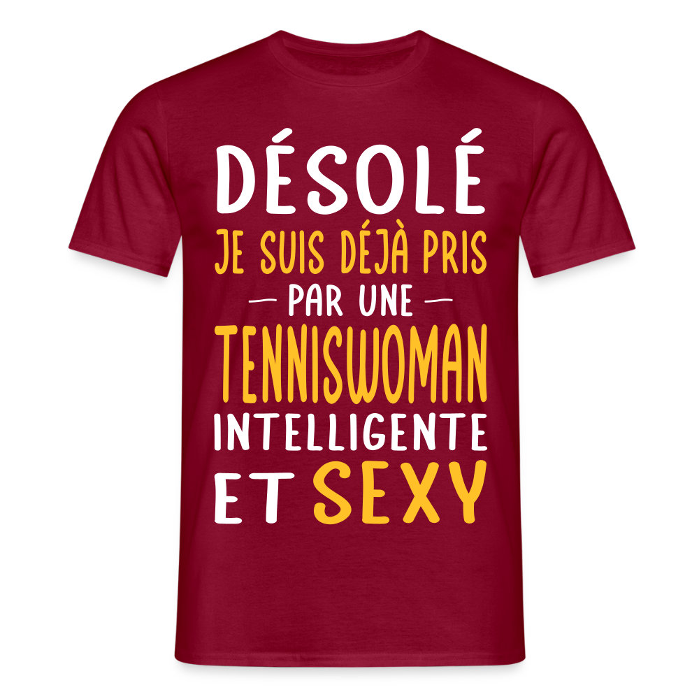 T-shirt Homme - Je suis pris par une tenniswoman intelligente et sexy - rouge brique