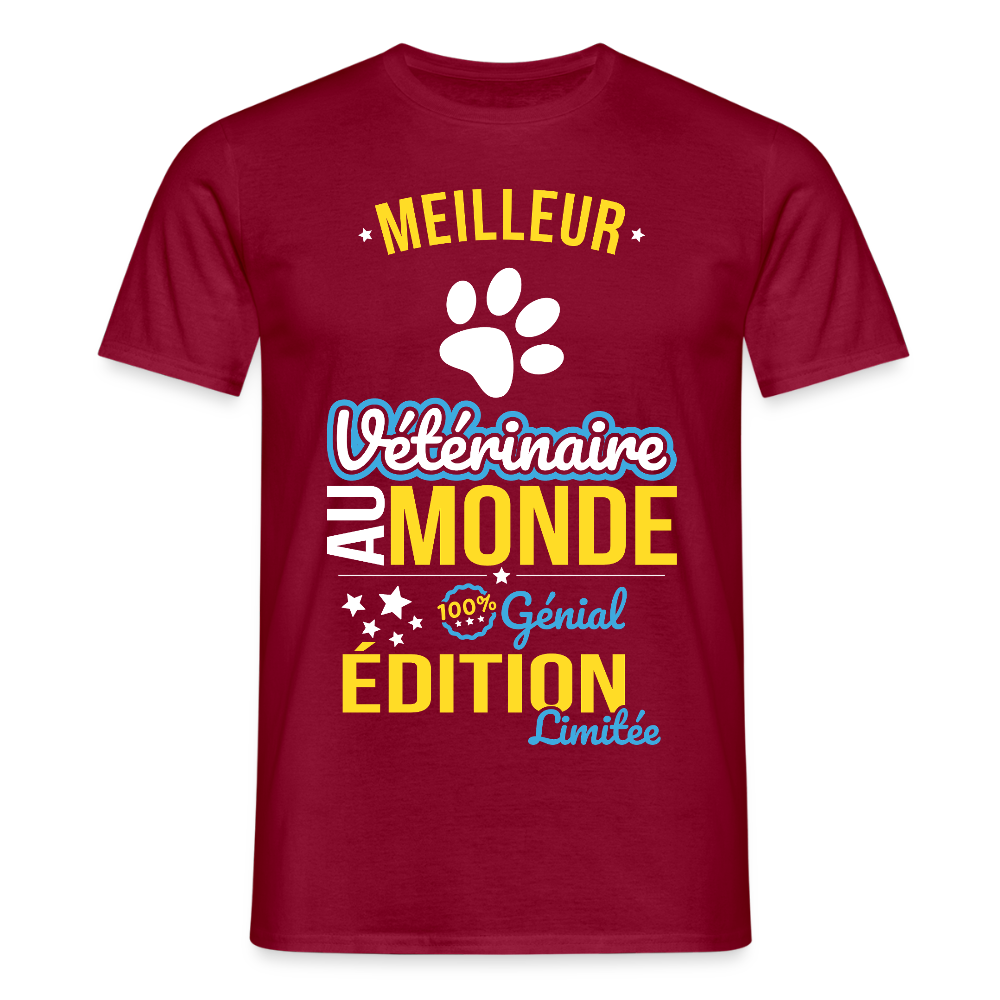 T-shirt Homme - Meilleur Vétérinaire au monde - 100% génial - rouge brique