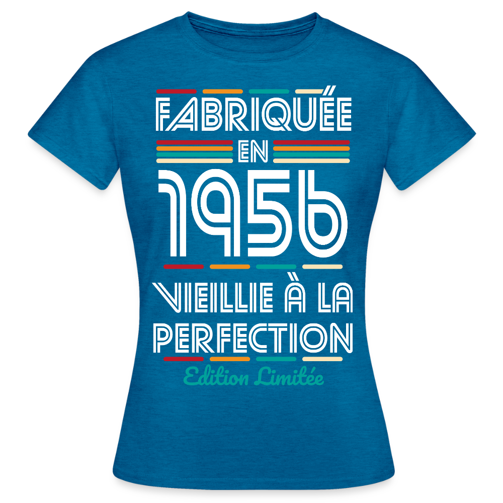 T-shirt anniversaire femme 70 Ans – Fabriquée en 1956, Vieillie à la Perfection - bleu saphir antique chiné