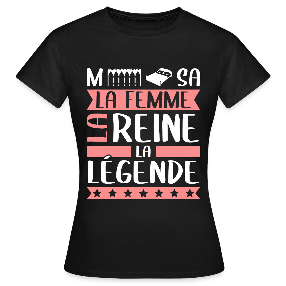 T-shirt femme Mélissa rébus – La femme, la reine, la légende - noir