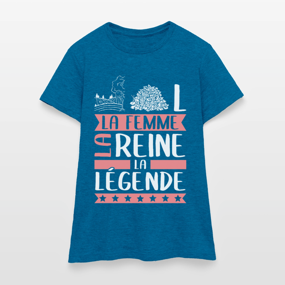 T-shirt femme Chantal rébus – La femme, la reine, la légende - bleu saphir antique chiné