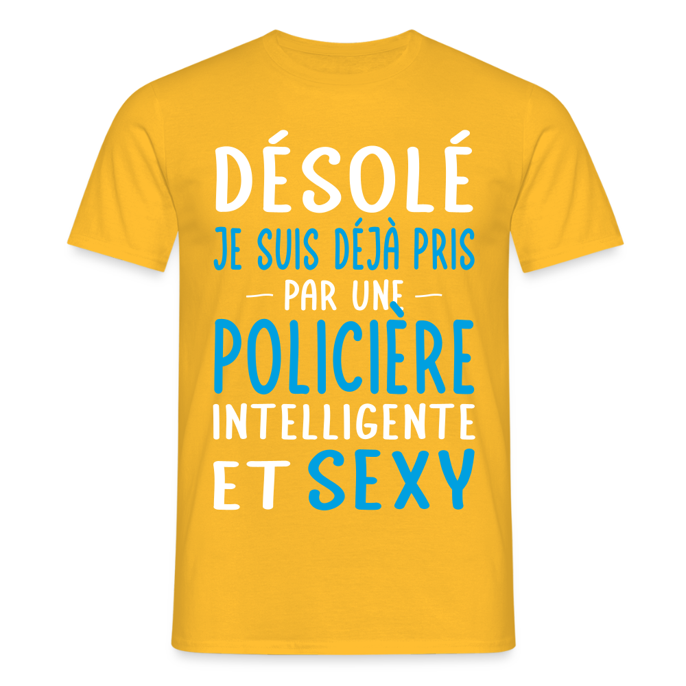 T-shirt Homme - Je suis pris par une policière intelligente et sexy - jaune