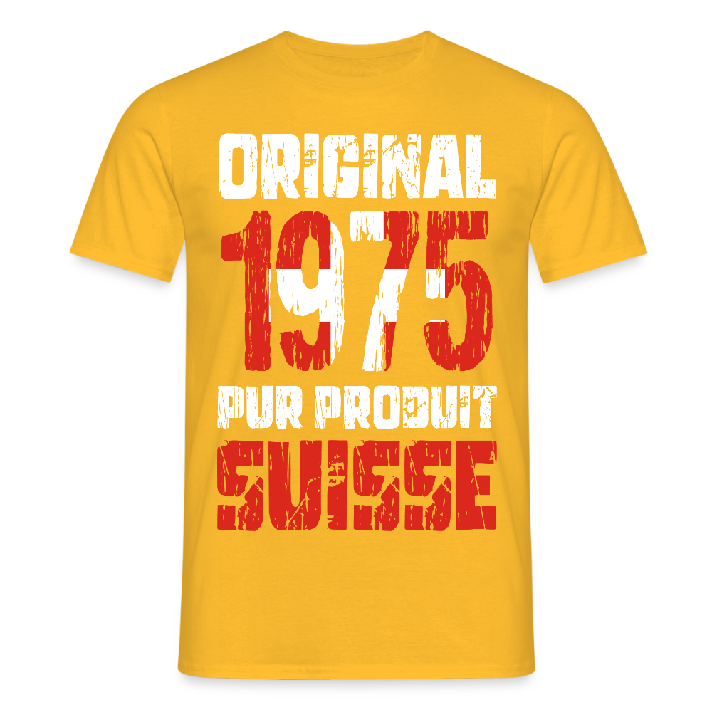 T-shirt Homme - Anniversaire 50 Ans - Original 1975 - Pur produit Suisse - jaune