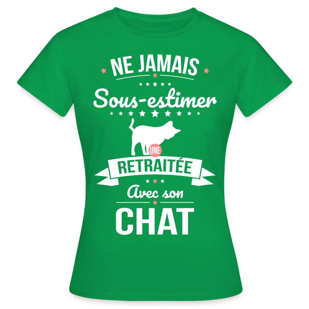 T-shirt Femme - Ne jamais sous-estimer une retraitée avec son chat - vert
