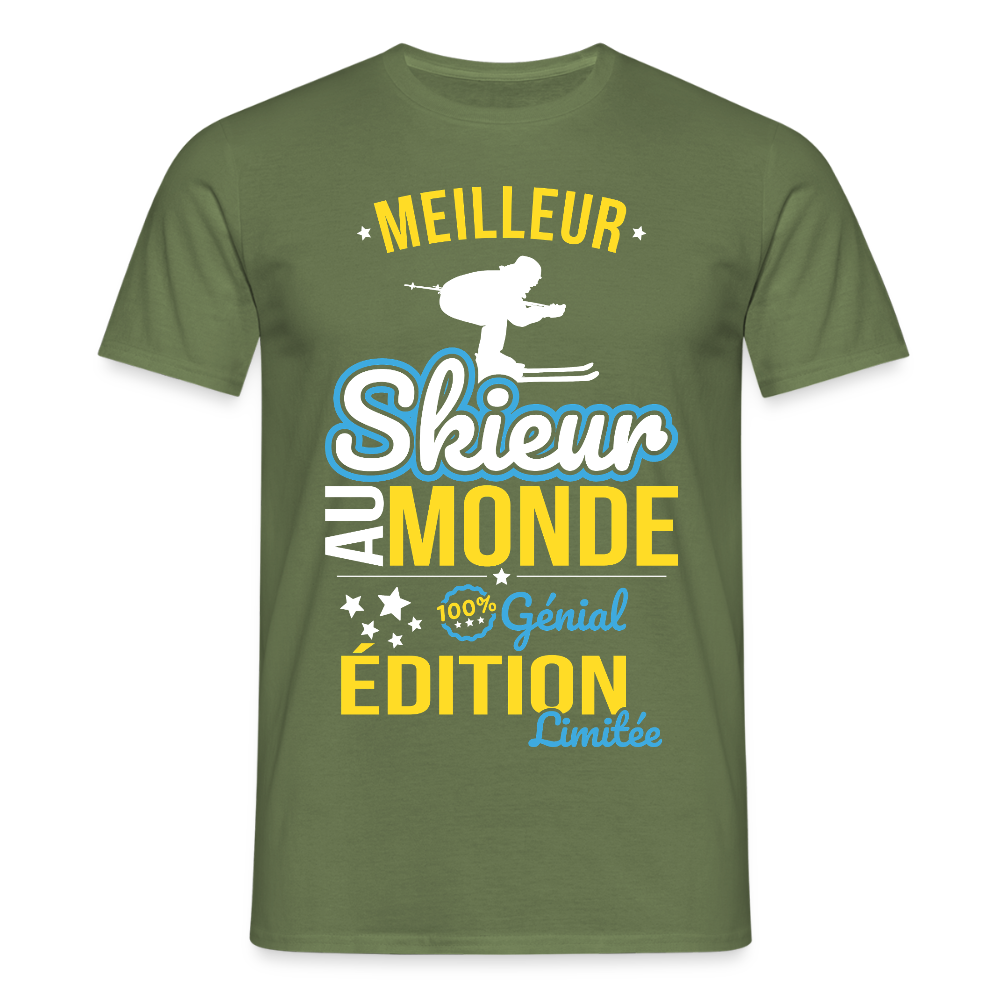 T-shirt Homme - Meilleur Skieur au monde - 100% génial - vert militaire