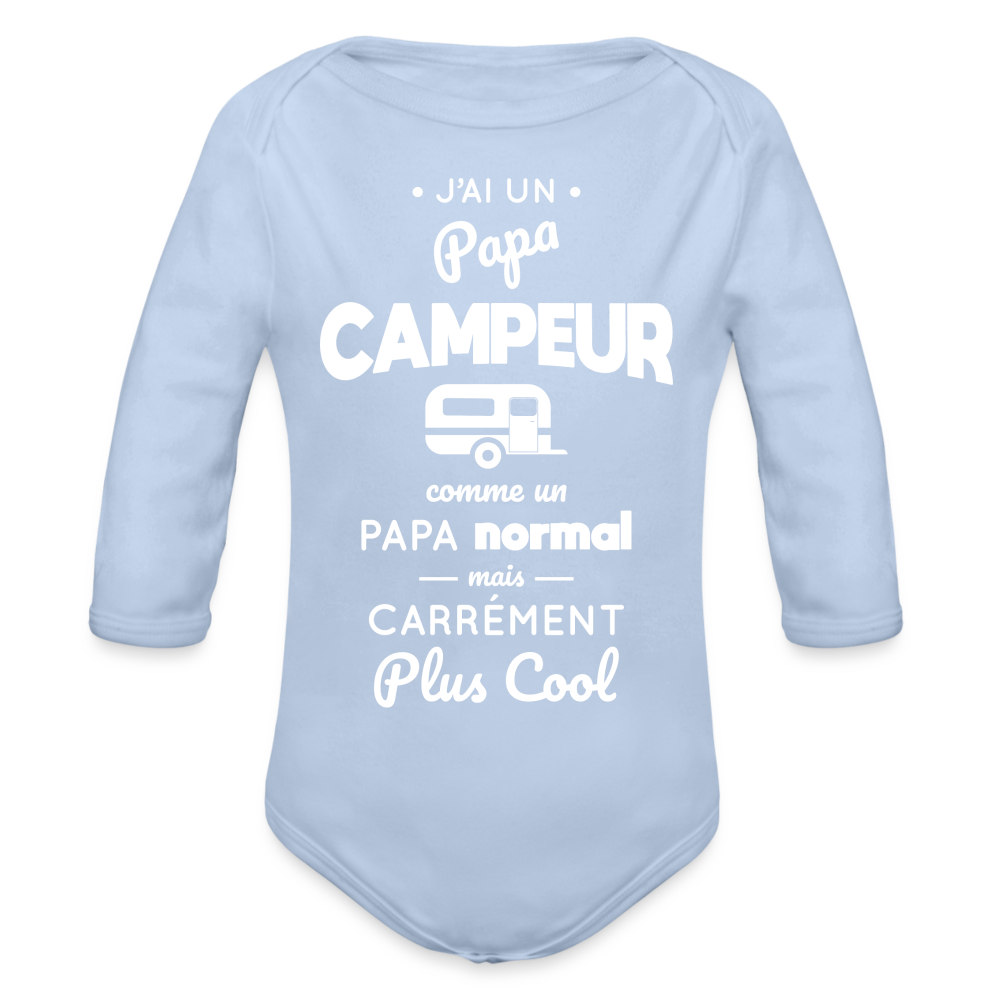 Body Bébé bio manches longues - J'ai un papa campeur - ciel