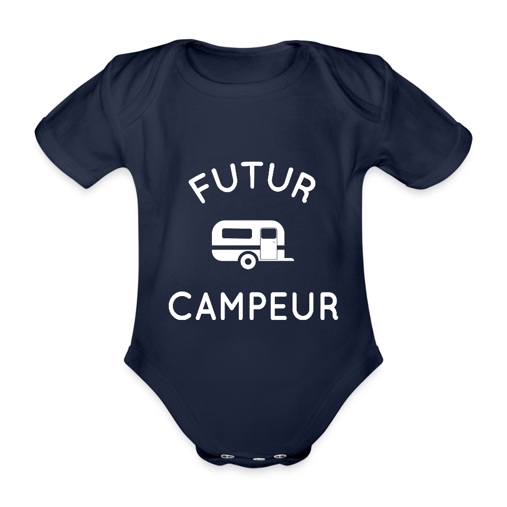 Body Bébé bio manches courtes - Futur campeur - marine foncé