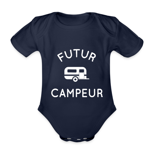 Body Bébé bio manches courtes - Futur campeur - marine foncé