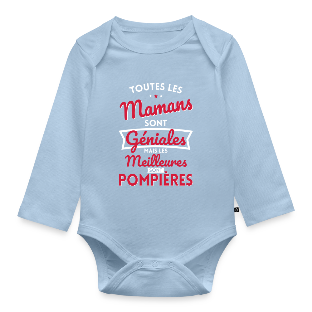 Body Bébé bio manches longues - Mamans géniales - Les meilleures sont pompières - bleu clair