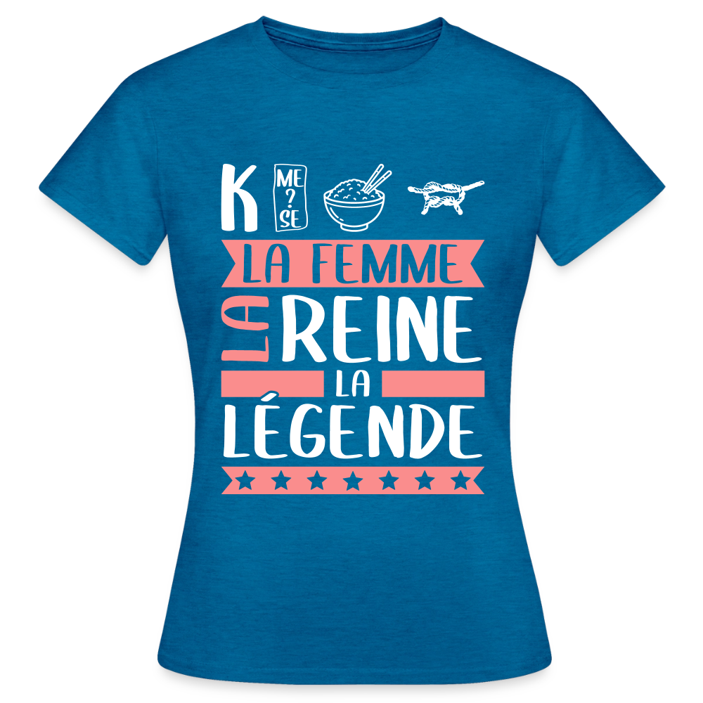 T-shirt femme Catherine rébus – La femme, la reine, la légende - bleu saphir antique chiné