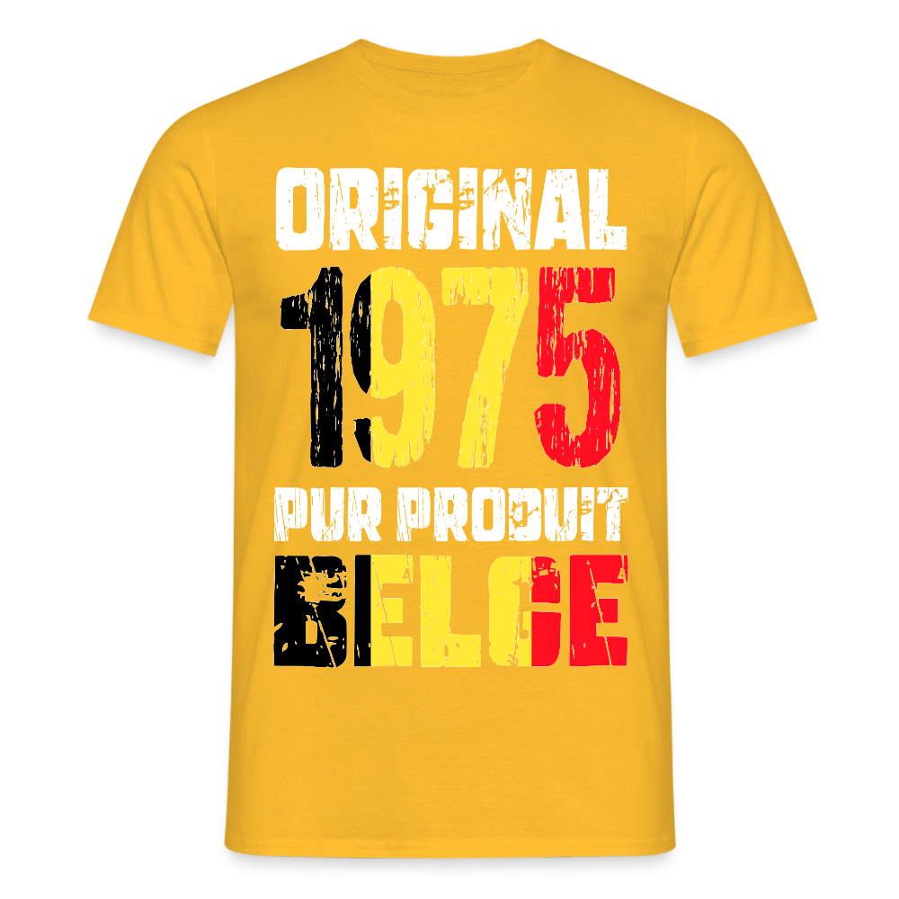 T-shirt Homme - Anniversaire 50 Ans - Original 1975 - Pur produit Belge - jaune