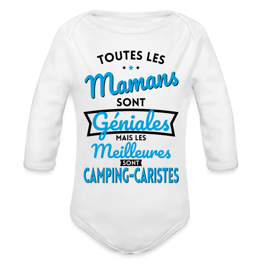 Body Bébé bio manches longues - Mamans géniales - Les meilleures sont camping-caristes - blanc