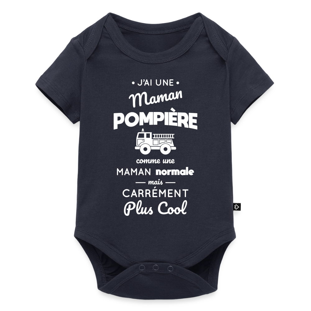 Body Bébé bio manches courtes - J'ai une maman pompière - bleu marine