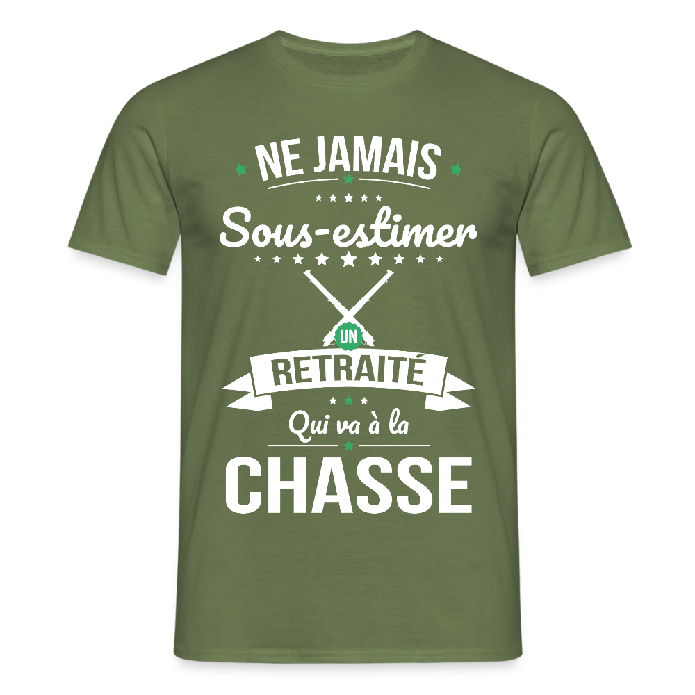 T-shirt Homme - Ne jamais sous-estimer un retraité qui va à la chasse - vert militaire
