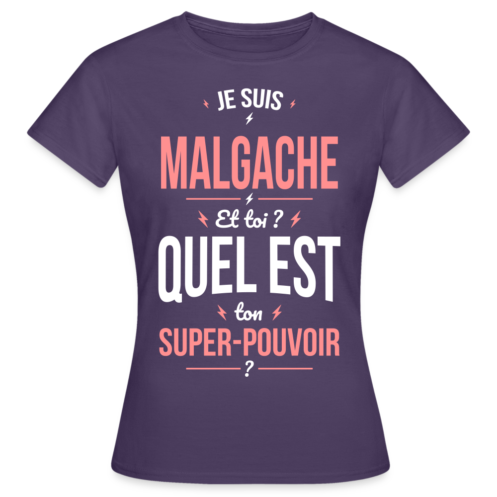 T-shirt Femme - Je suis Malgache  - Super-pouvoir - violet foncé