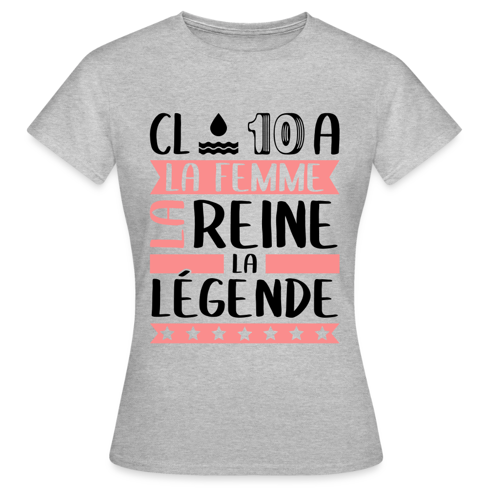 T-shirt femme coloris clair Claudia en rébus – La femme, la reine, la légende - gris chiné