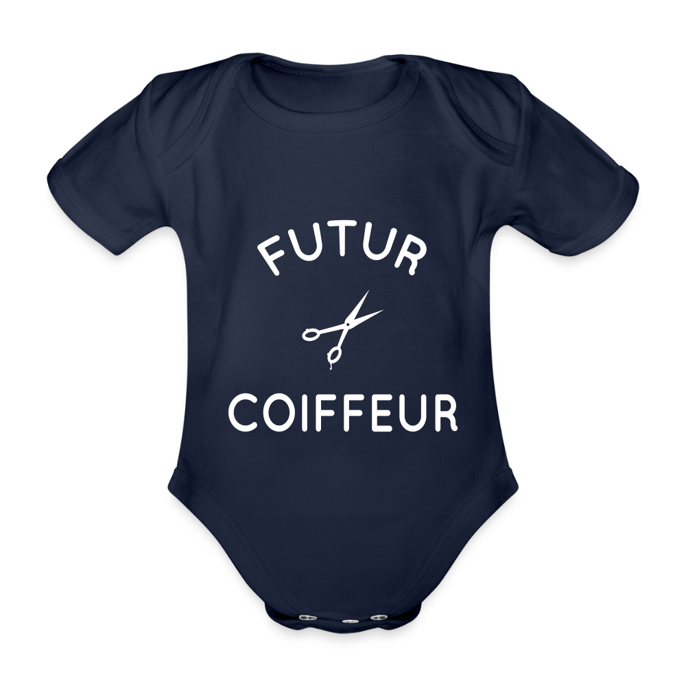 Body Bébé bio manches courtes - Futur coiffeur - marine foncé