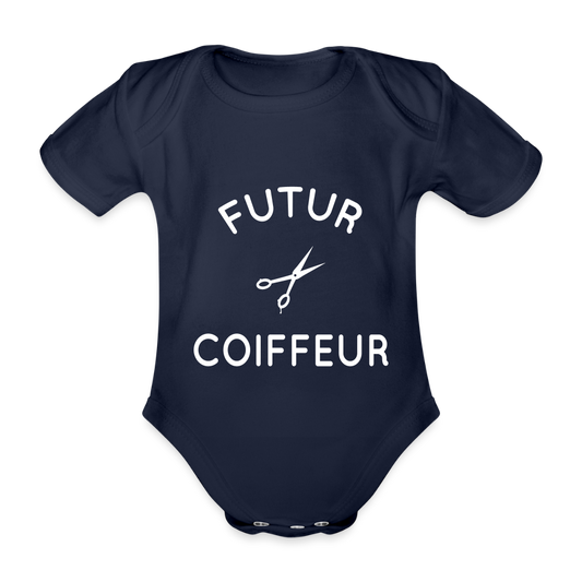 Body Bébé bio manches courtes - Futur coiffeur - marine foncé