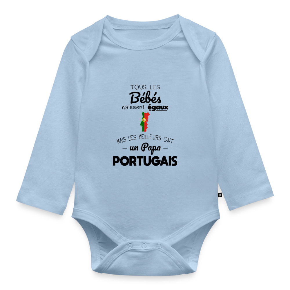 Body Bébé bio manches longues - Les Meilleurs Ont Un Papa Portugais - bleu clair