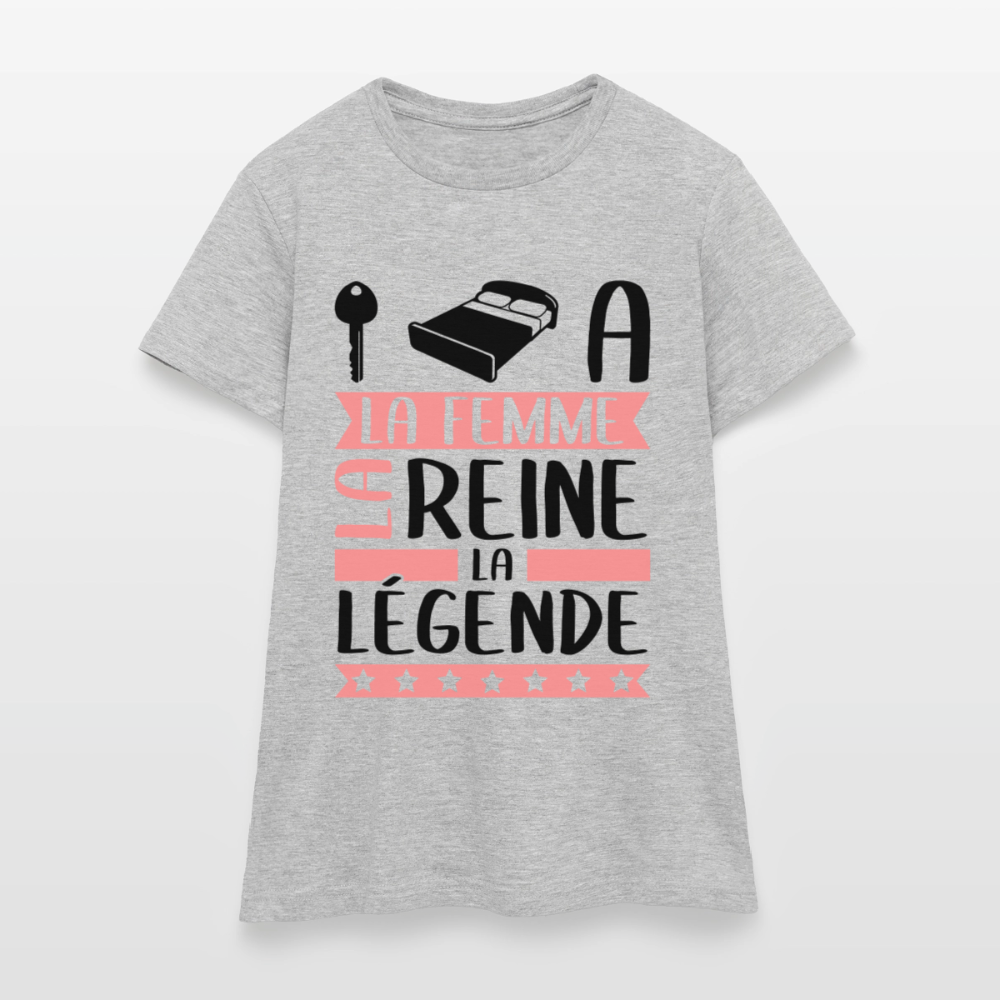 T-shirt femme coloris clair Clélia en rébus – La femme, la reine, la légende - gris chiné