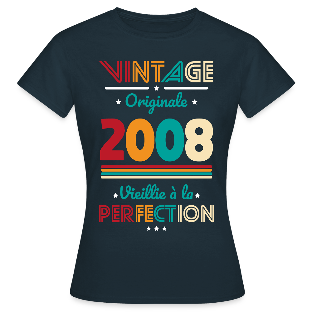 T-shirt anniversaire femme 18 ans – Vintage, originale, 2008 - marine