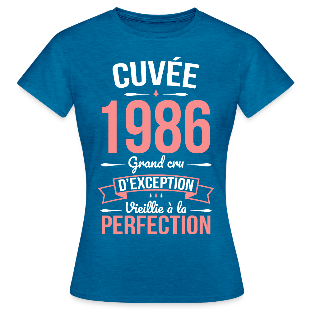 T-shirt anniversaire femme 40 ans – Cuvée 1986, Grand cru d’exception - bleu saphir antique chiné