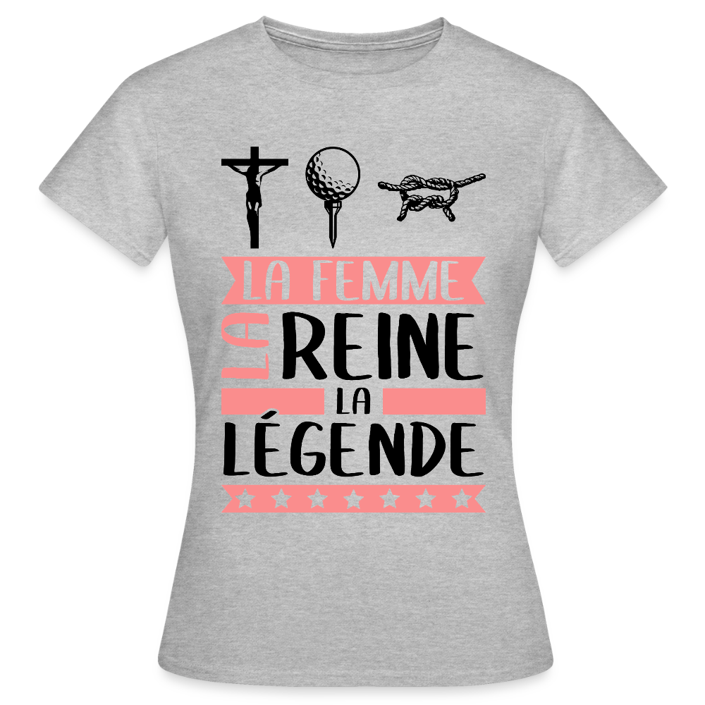 T-shirt femme coloris clair Christine en rébus – La femme, la reine, la légende - gris chiné