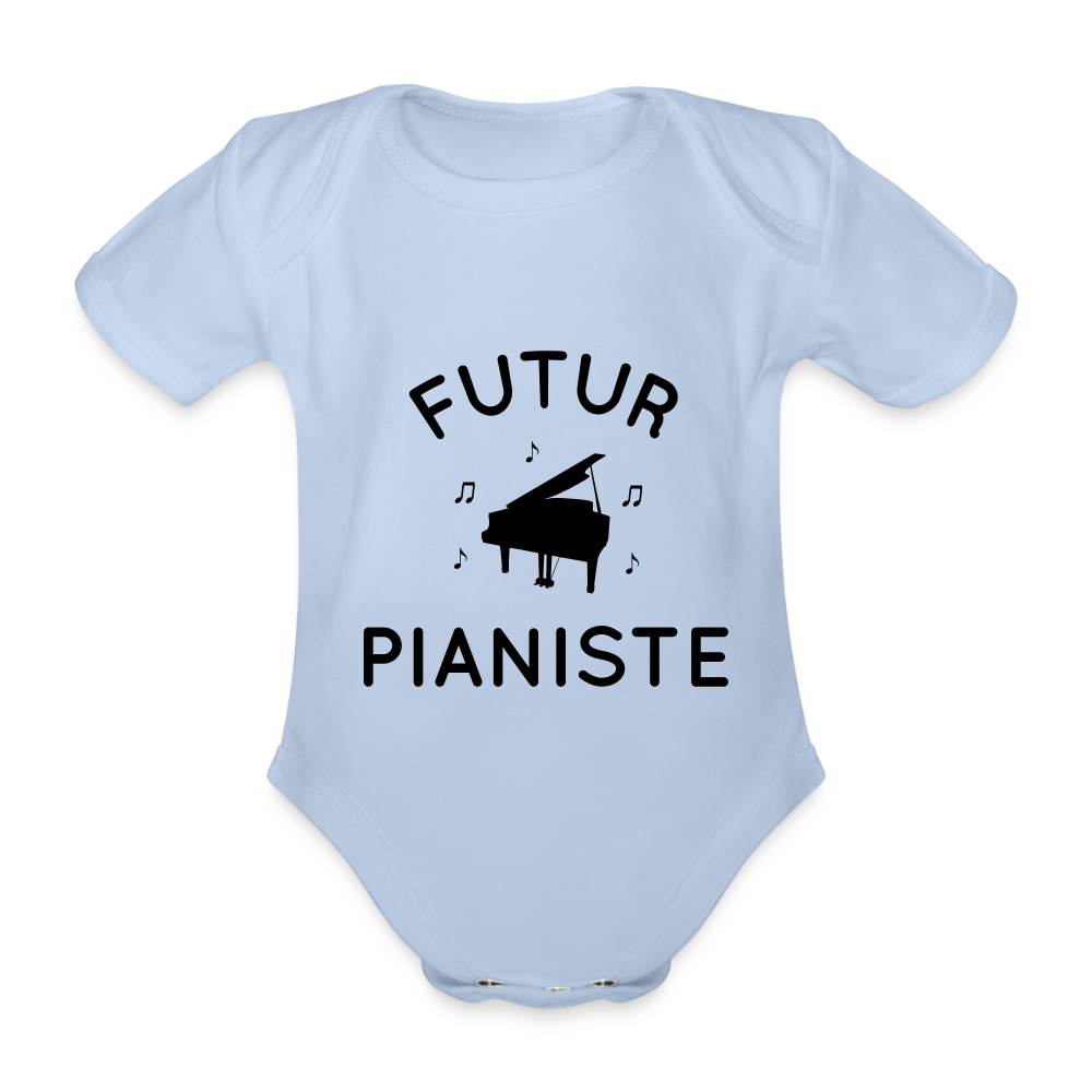 Body Bébé bio manches courtes - Futur pianiste - ciel