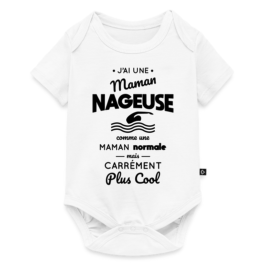 Body Bébé bio manches courtes - J'ai une maman nageuse - blanc