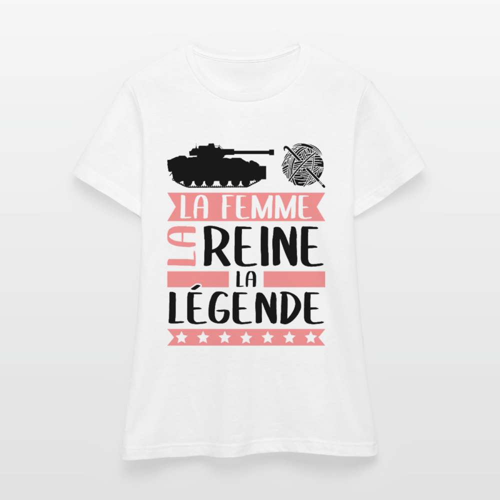 T-shirt femme coloris clair Charlène en rébus – La femme, la reine, la légende - blanc