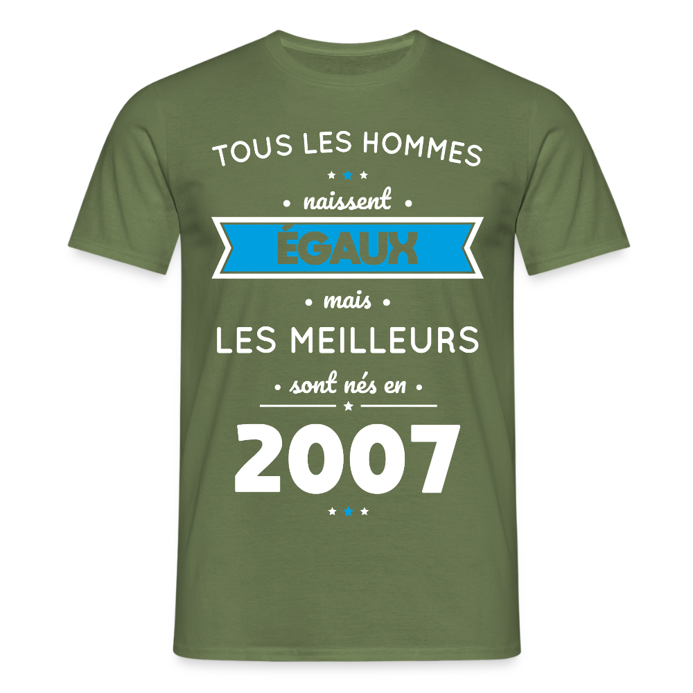 T-shirt Homme - Anniversaire 18 Ans - Les meilleurs sont nés en 2007 - vert militaire
