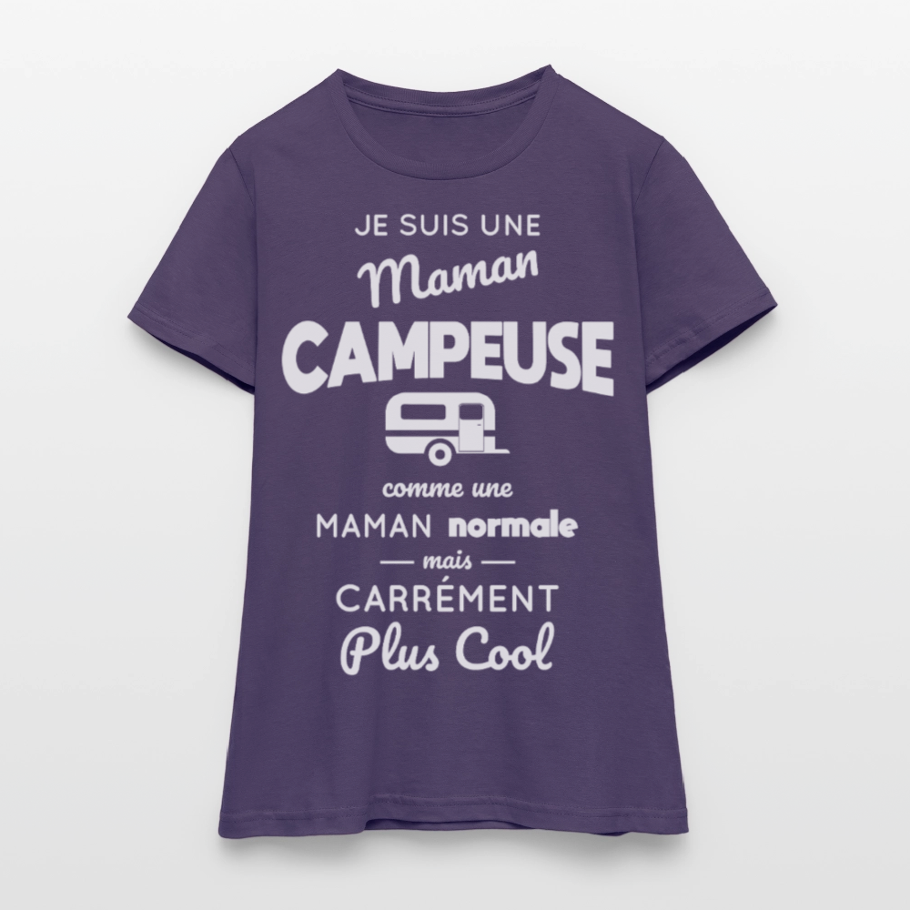T-shirt Femme - Maman campeuse plus cool - violet foncé