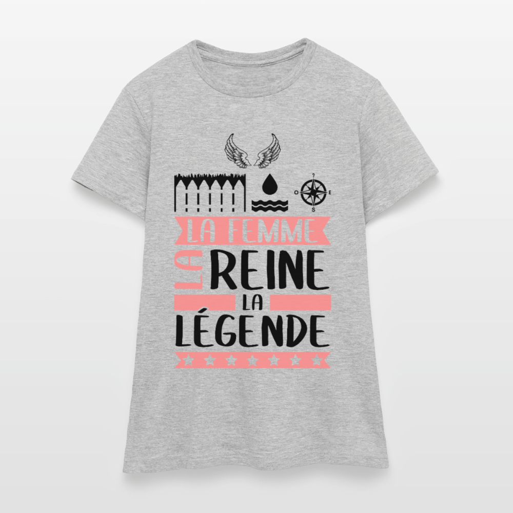 T-shirt femme coloris clair Eléonore – La femme, la reine, la légende - gris chiné