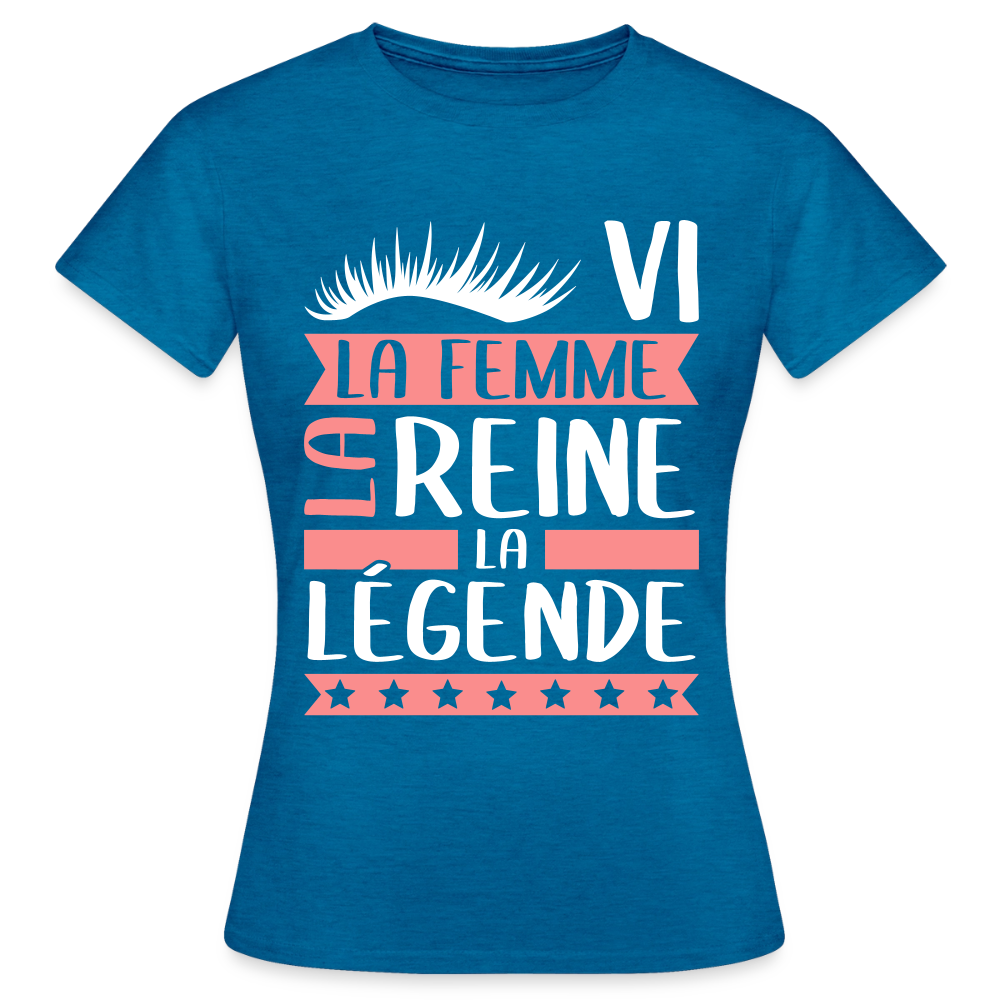 T-shirt femme Sylvie rébus – La femme, la reine, la légende - bleu saphir antique chiné