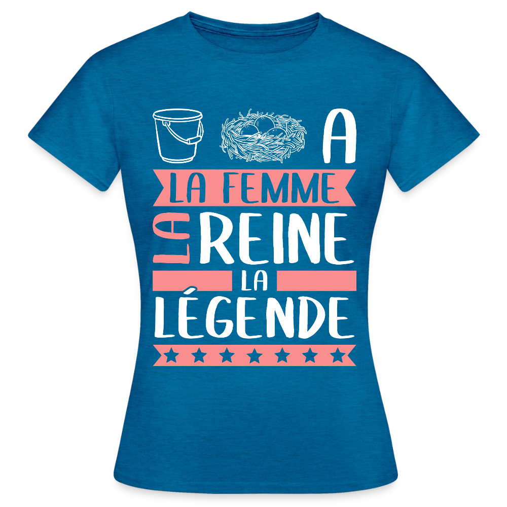 T-shirt femme Sonia rébus – La femme, la reine, la légende - bleu saphir antique chiné