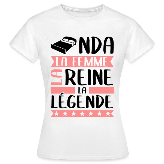 T-shirt femme coloris clair Linda rébus – La femme, la reine, la légende - blanc