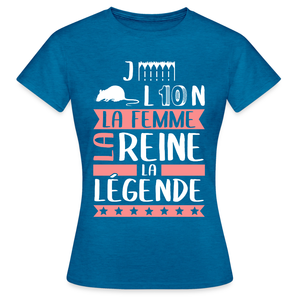 T-shirt femme Géraldine rébus – La femme, la reine, la légende - bleu saphir antique chiné