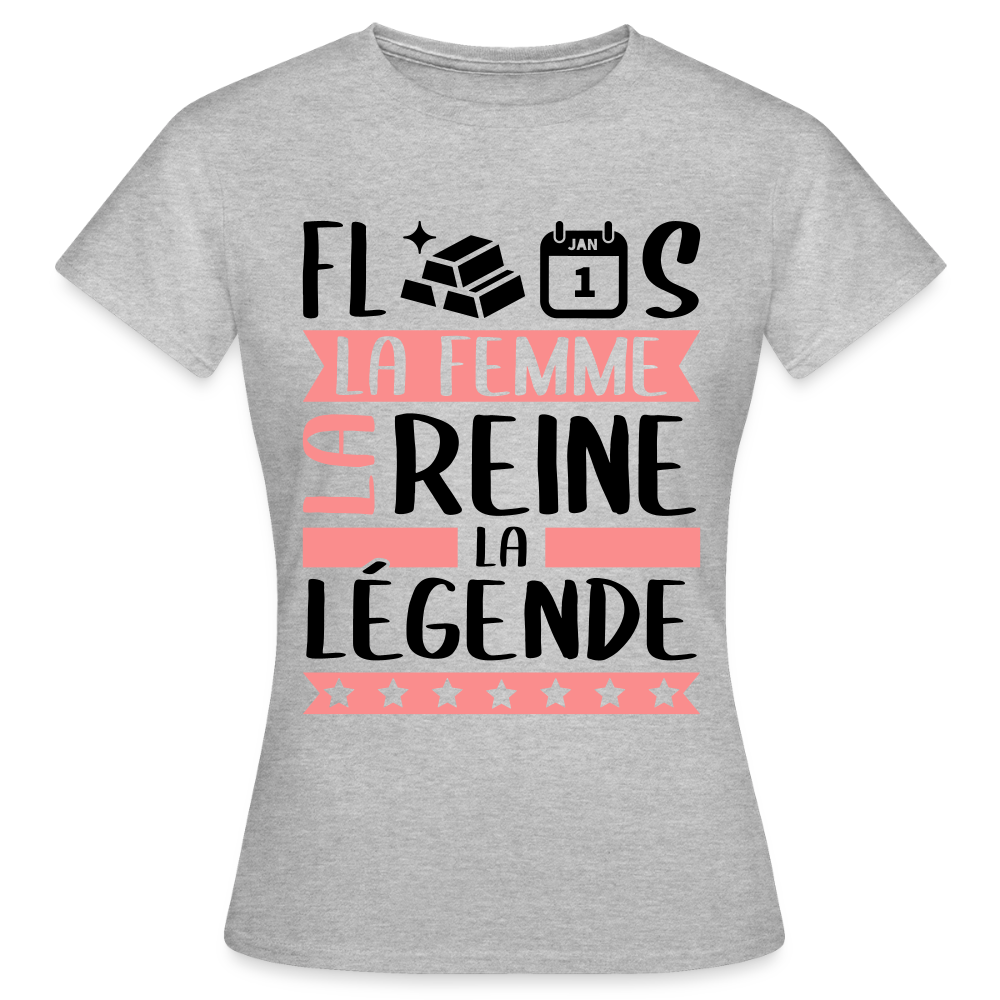 T-shirt femme coloris clair Florence rébus – La femme, la reine, la légende - gris chiné