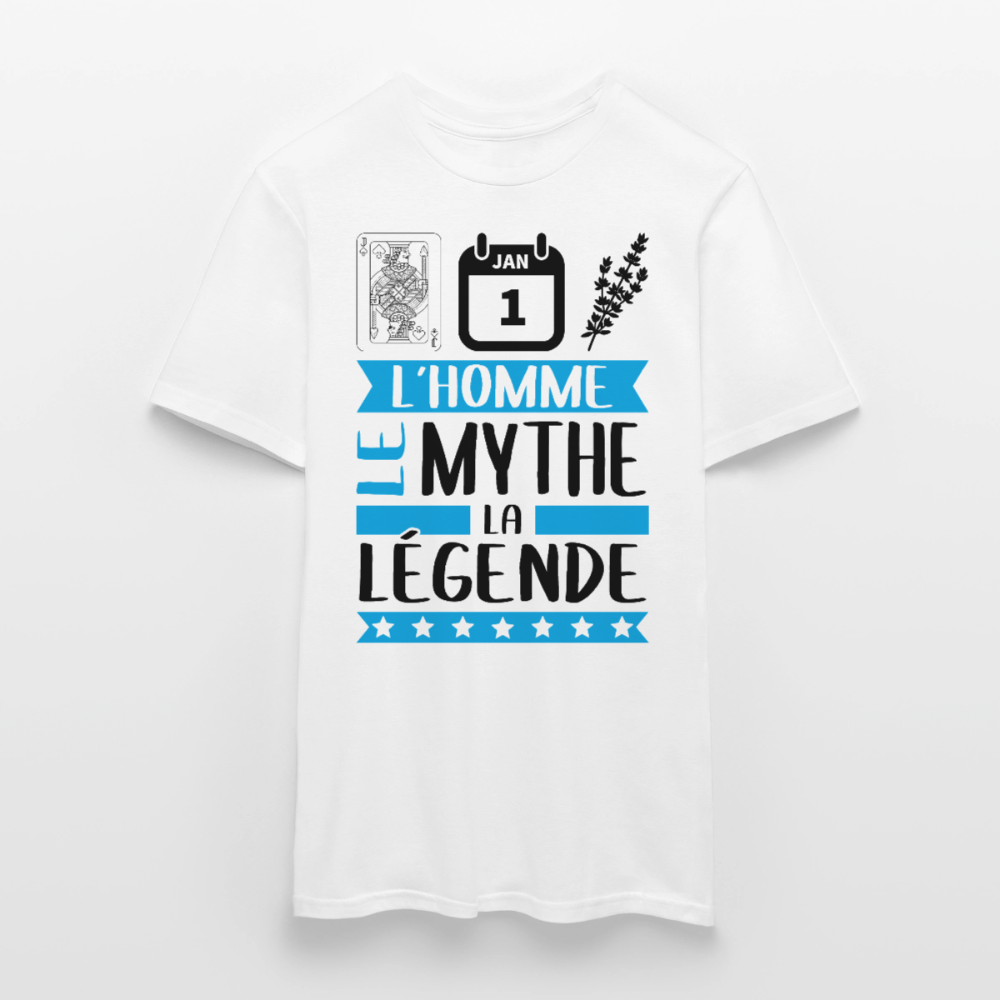 T-shirt homme coloris clair Valentin rébus – L’homme, le mythe, la légende - blanc