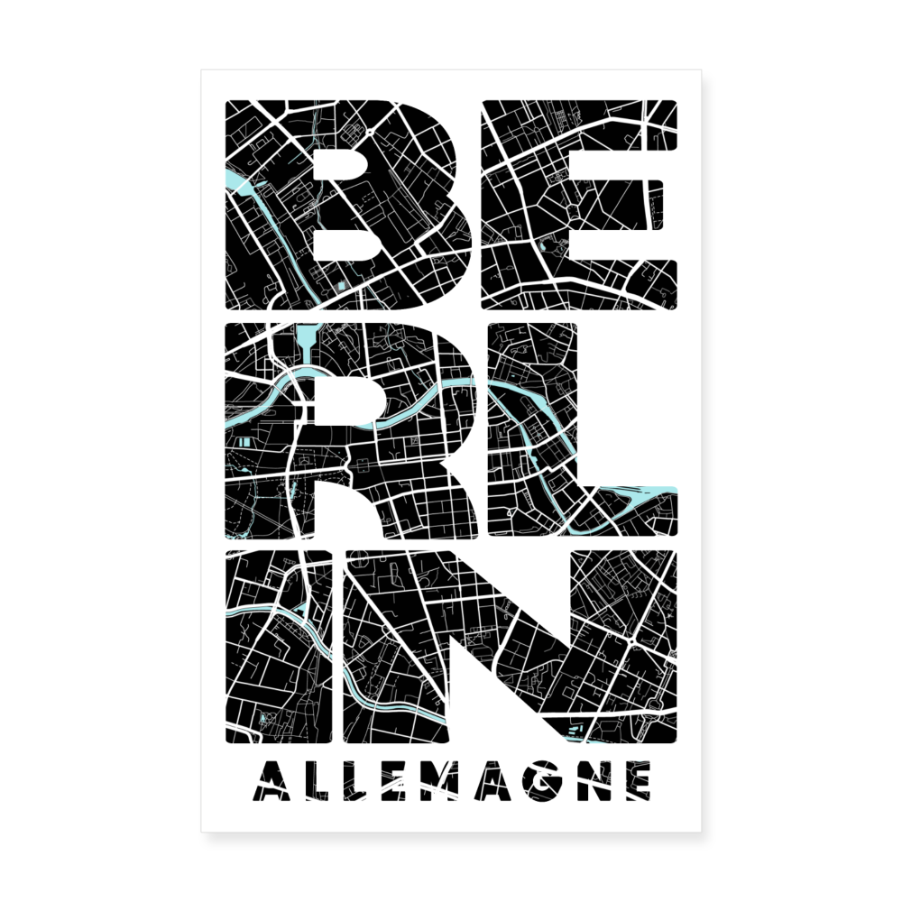 Poster Berlin - Plan Berlin - 20 x 30 cm - blanc