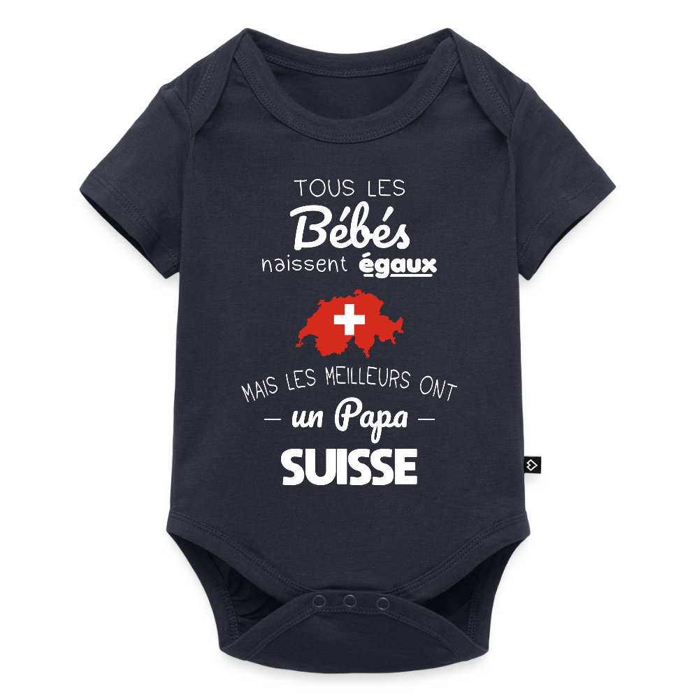 Body Bébé bio manches courtes - Les Meilleurs Ont Un Papa Suisse - bleu marine