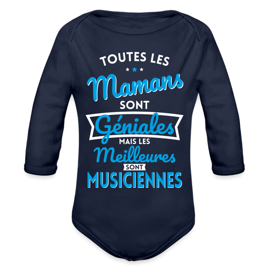 Body Bébé bio manches longues - Mamans géniales - Les meilleures sont musiciennes - marine foncé