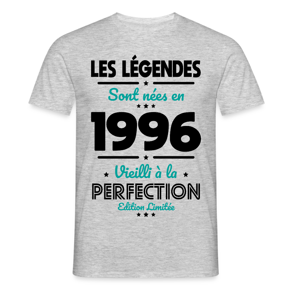 T-shirt anniversaire homme 30 ans couleur claire – Les légendes sont nées en 1996 - gris chiné