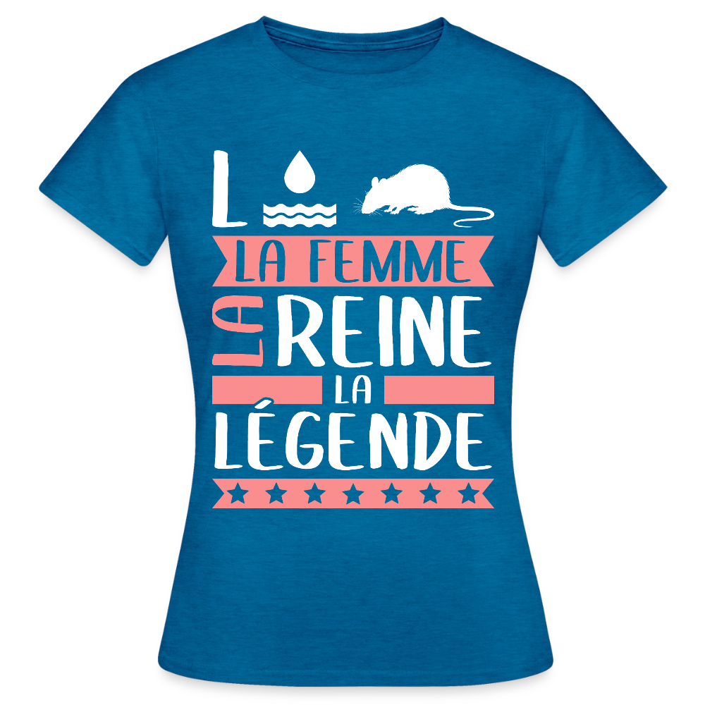 T-shirt femme Laura rébus – La femme, la reine, la légende - bleu saphir antique chiné