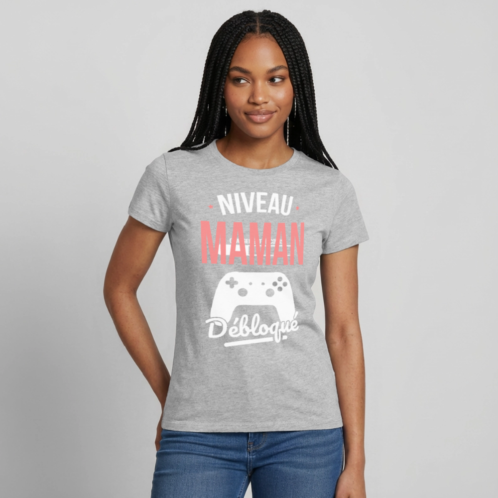 T-shirt femme fête des mères - Niveau maman débloqué - gris chiné