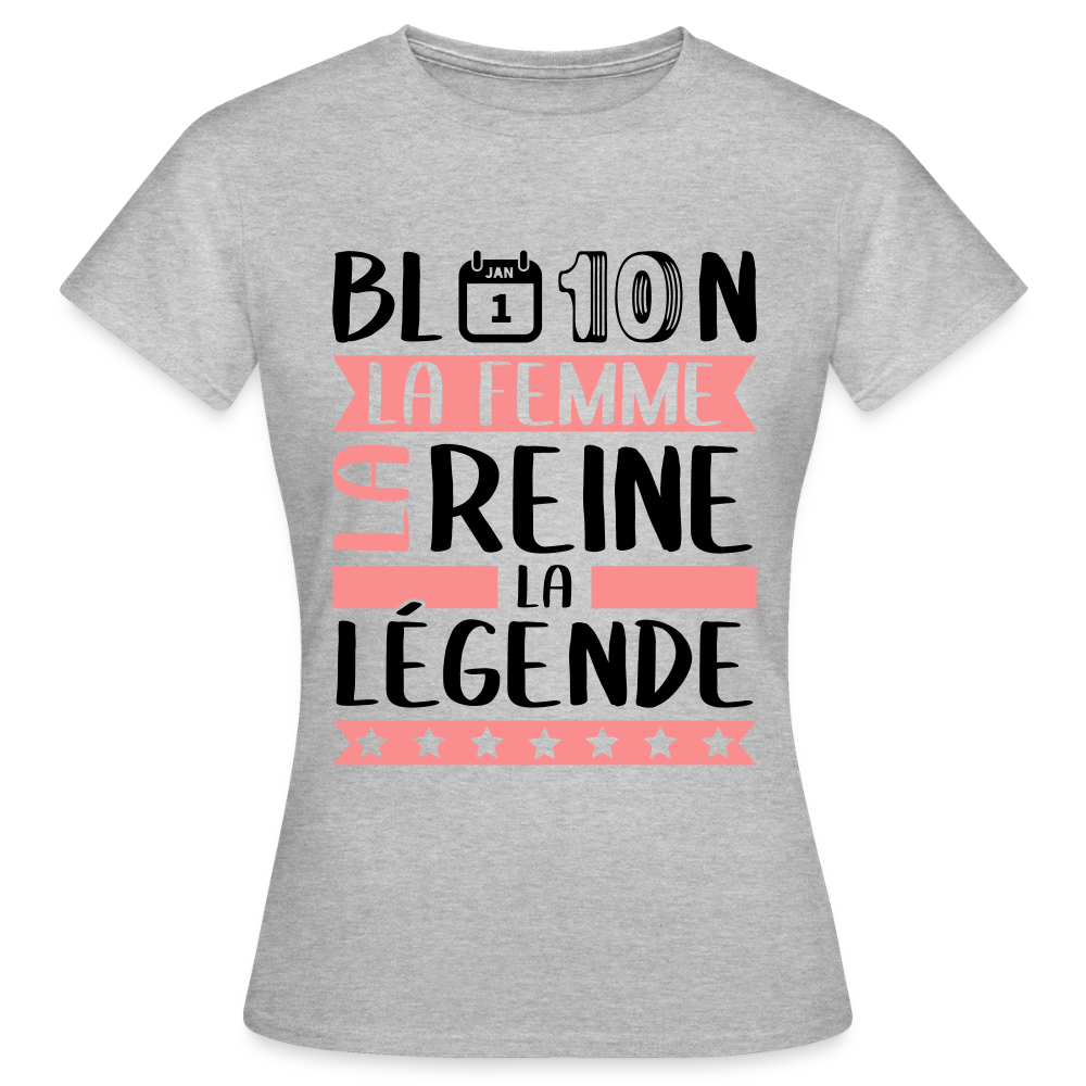 T-shirt femme coloris clair Blandine rébus – La femme, la reine, la légende - gris chiné